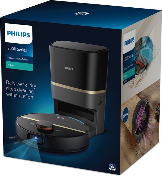 Philips HomeRun Aqua 7000 Series XU710001 - Robotstofzuiger met Dweilfunctie - Incl. Laadstation - Zwart Goud - App Connected