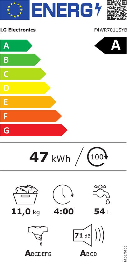 LG F4WR7011SYB wasmachine 11 kg met AI DD voor slimme stofverzorging - TurboWash 39 voor sneller wassen - hygiënisch wassen met stoom en ThinQ slimme bediening. Energieklasse A‑10%