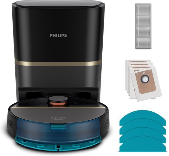 Philips HomeRun Aqua 7000 Series XU710001 - Robotstofzuiger met Dweilfunctie - Incl. Laadstation - Zwart  Goud - App Connected