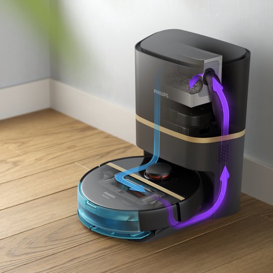 Philips HomeRun Aqua 7000 Series XU710001 - Robotstofzuiger met Dweilfunctie - Incl. Laadstation - Zwart  Goud - App Connected