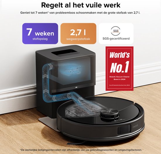 Roborock Q10 S5+ Robotstofzuiger en Dweil met Zelflediging– Zuigkracht van 10000 Pa–Vibrerende dweilpads– Handsfree Reinigen tot 7 Weken– Dubbel Anti-klitontwerp– Automatisch dweilen– Obstakelvermijding–Zwart–S8 Plus Upgrade